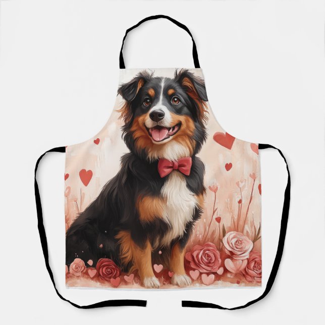 Tablier Berger australien avec Rose - Saint Valentin (Recto)