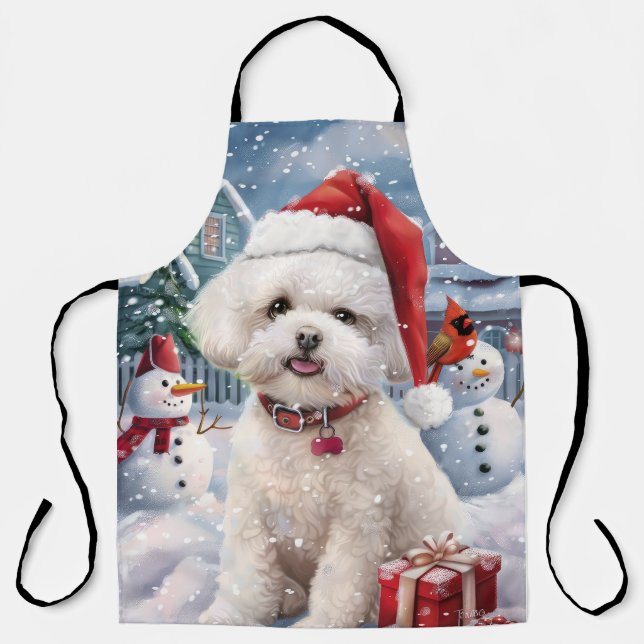 Tablier Bichon Frise Chien Hiver Merveilles Pays de Noël J (Recto)