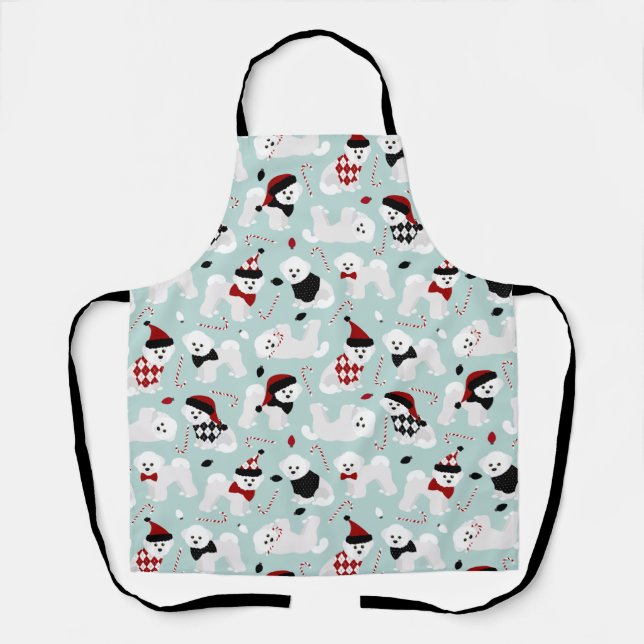 Tablier Bichon Frise Christmas Blue Apron (Recto)