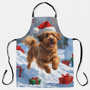Tablier Bichon Havanais courant dans la neige avec un chap