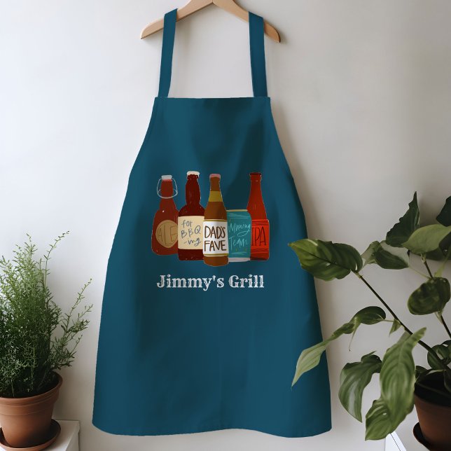 Tablier Bières préférées de papa personnalisées (Dad's Favorite Beers illustrated apron)