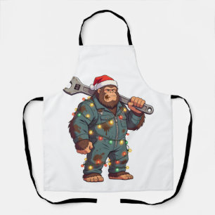 Tablier Bigfoot Sasquatch Mécanicien Noël Col Bleu