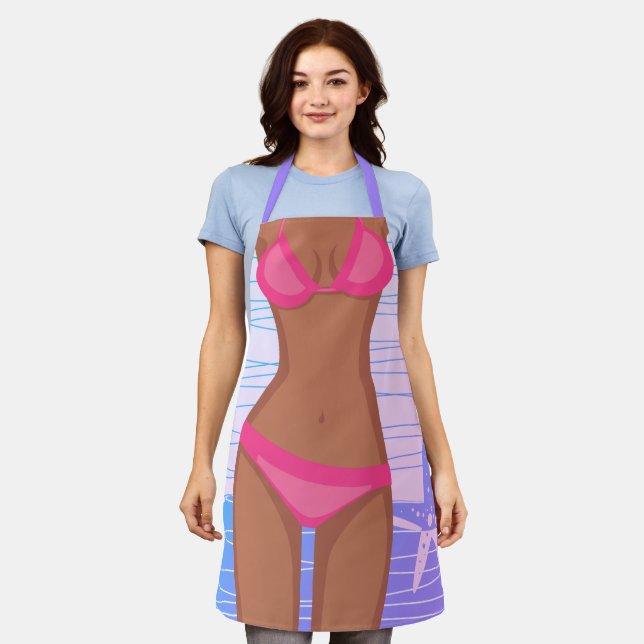 Tablier Bizarre Tan rose Bikini GIrl (Porté)