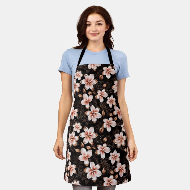 Tablier Black Blush Rose Gold Floral Mariage (Porté)