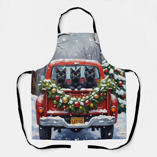 Tablier Black Cat Christmas Red Truck Holiday (Recto)