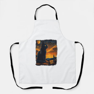 Tablier Black Cat Starry Nuit Van Gogh Citrouilles Bats Ha