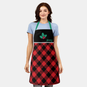 Tablier Black Chef Christmas Apron - Red Plaid Personnalis