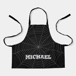 Tablier Black grey spider web Halloween motif Votre nom