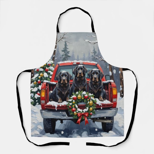 Tablier Black Newfoundland Christmas Red Truck Holiday (Recto)