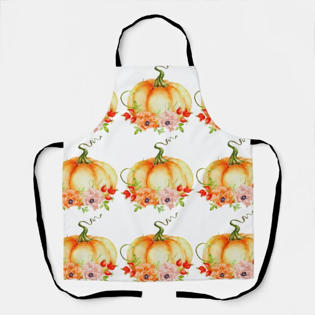 Tablier blanc Citrouille floral (Recto)