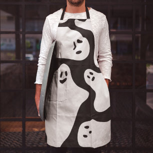 Tablier Blanc éffrayant noir blanc Halloween fantômes moti