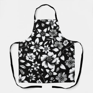 Tablier Blanc noir Feuilles floraux modernes soufflant