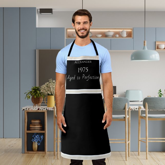 Tablier Blanc noir personnalisé Age à la perfection Apron (Créateur téléchargé)