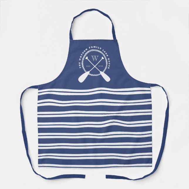Tablier Bleu Blanc Nautique Maison du lac Monogramme (Recto)