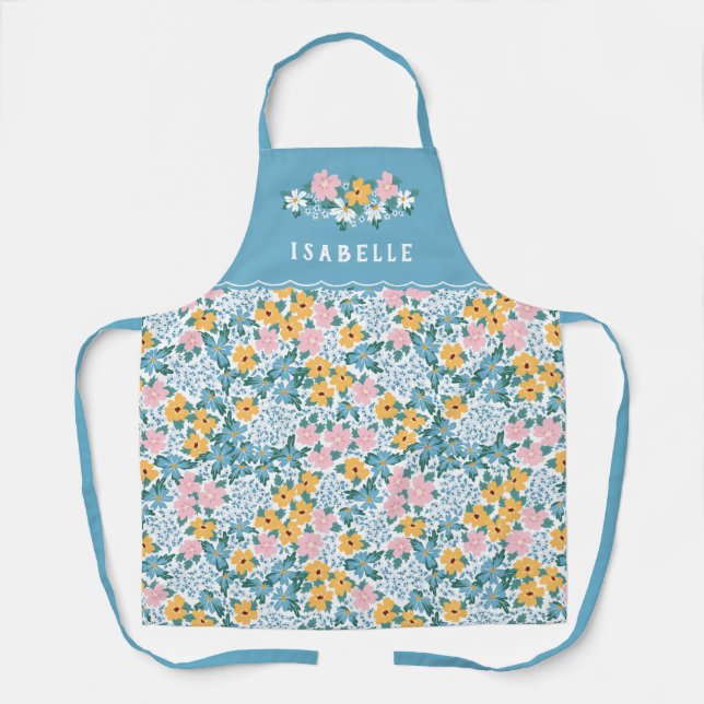 Tablier Bleu Bleu Bleu Plat Floral (Recto)