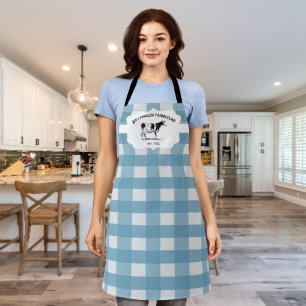 Tablier Bleu Buffalo Plaid Farm Vache Apron