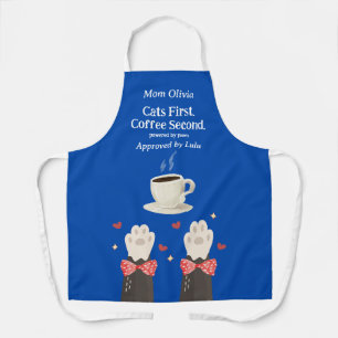 Tablier Bleu Cats First Coffee Second Cat Mom Paws