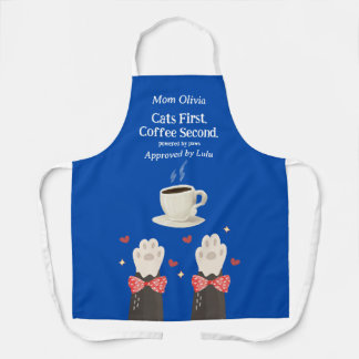 Tablier Bleu Cats First Coffee Second Cat Mom Paws
