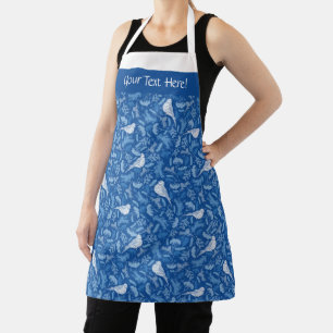 Tablier Bleu clair et blanc hivernal Oiseaux motifs florau