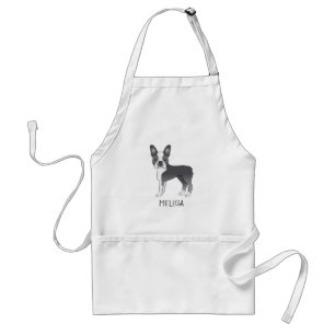 Tablier Bleu Et Blanc Boston Terrier Dessin Chien Et Nom