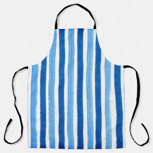 Tablier Bleu et blanc rayures peintes à la main