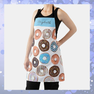 Tablier Bleu et chocolat Brown Donut Nom personnalisé Bake