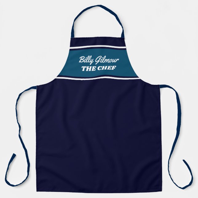 tablier bleu foncé moderne avec nom du chef (Recto)