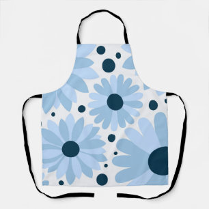 Tablier Bleu marguerite de style rétro et points bleu fonc