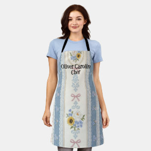 Tablier bleu moderne avec texte personnalisé