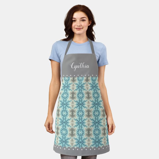Tablier Bleu, motif gris de flocons de neige fractaux abst (Porté)
