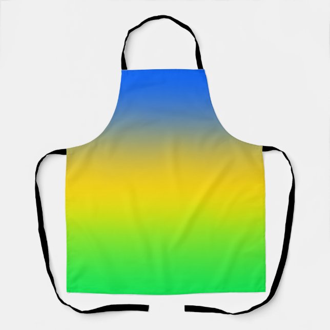 Tablier Bleu néon, jaune, dégradé vert, ombre. (Recto)
