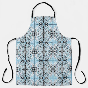 Tablier Bleu Noir Blanc Abstrait Motif Répétitif Bouclé