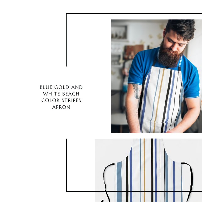 Tablier Bleu or et blanc de la plage (Blue Gold and White Beach Color Stripes Apron)