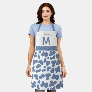 Tablier Bleu Poussiéreux Nom Personnalisé & Monogramme Mot