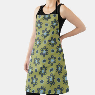 Tablier Bleu rétro et marguerites noires sur motif floral 