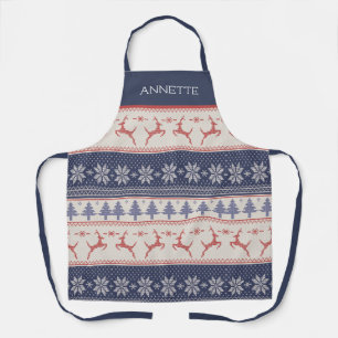 Tablier Bleu rouge scandinave Motif de Noël personnalisé