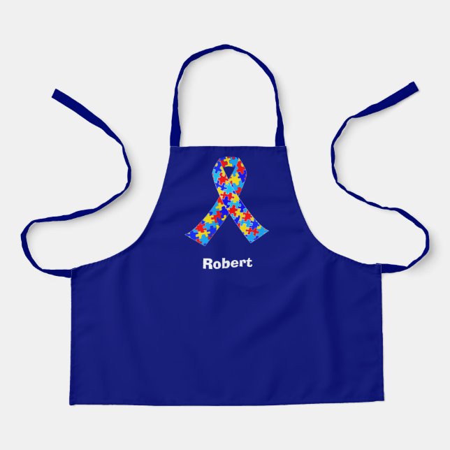 Tablier Bleu ruban de Sensibilisation sur l'autisme person (Recto)