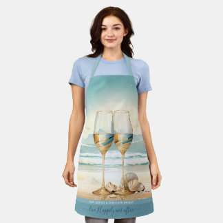 Tablier Bleu sable faux doré Champaigne verre personnalisé