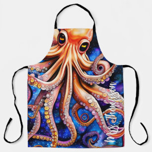 Tablier Bleu Starry Night Whimsical Octopus   Nom personna