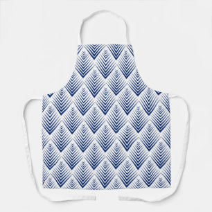 Tablier Bleu sur blanc Motif Fleurs Art Déco