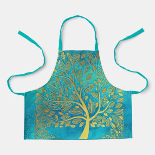 Tablier bleu turquoise et or