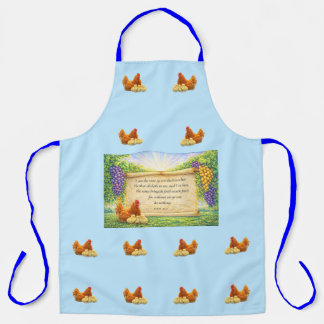 Tablier Blue All-Over Apron with Chickens & Bible Verse