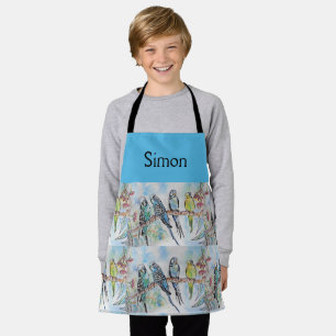 Tablier Blue Budgie Budgies Aquarelle art Garçons Apron En