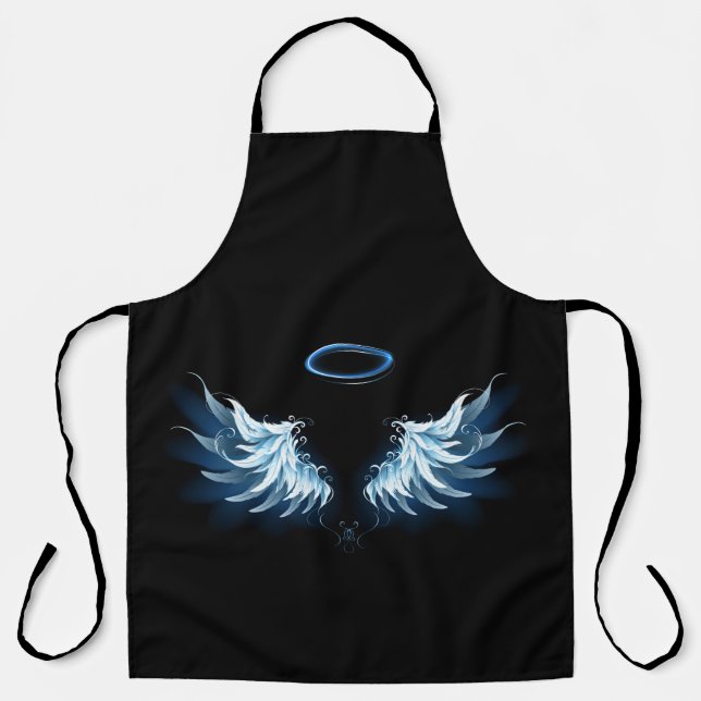 Tablier Blue Glowing Angel Wings on black background (Recto)