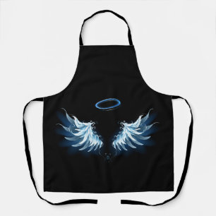 Tablier Blue Glowing Angel Wings on black background