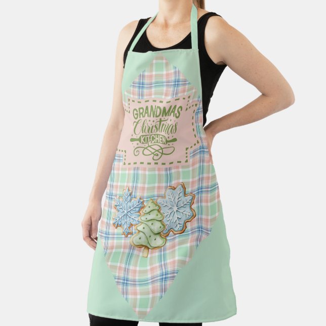 Tablier Blue Green and Pink Plaid  Grandma's Kitchen (Insitu)