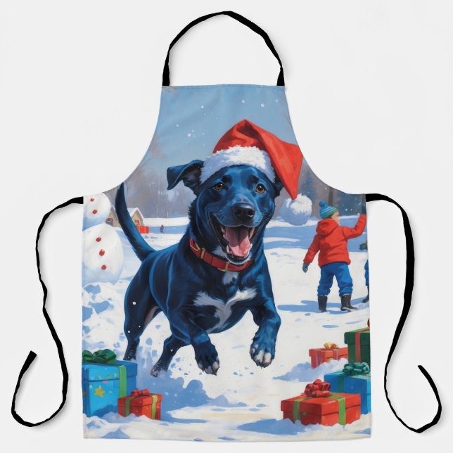 Tablier Blue Heeler Noël Festive Scène de neige (Recto)