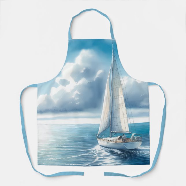 Tablier Blue Horizon Solitary Sailboat (Recto)