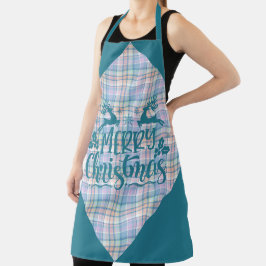 Tablier Blue Purple Pink Plaid Merry Christmas Reindeer