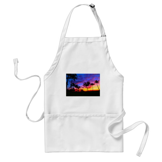 Tablier Blue Red Sunset Exotic Hawaiian Beach Palm Trees (Devant)